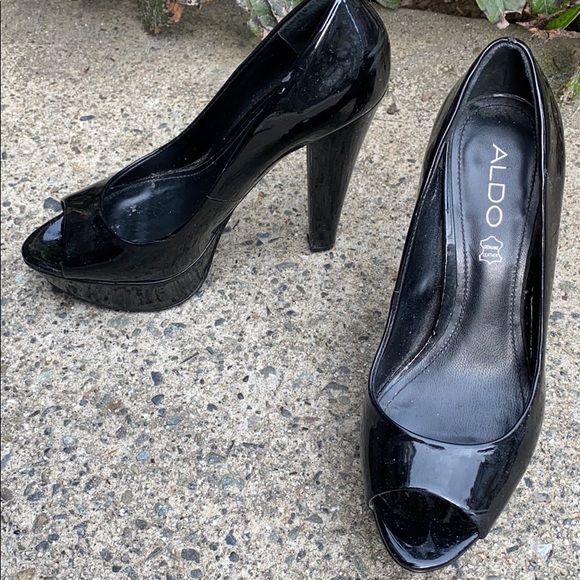 Aldo genuine leather open toe chunky heels patent - Picture 4 of 8